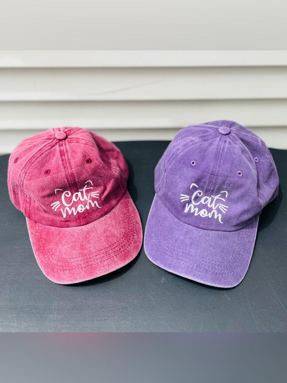Cat Mom Washed Cotton Baseball Cap - Burdundy or Purple